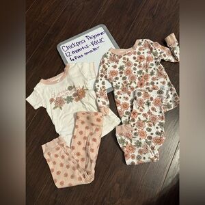 Chick Pea Floral baby Pajama Set - dusty pink and white